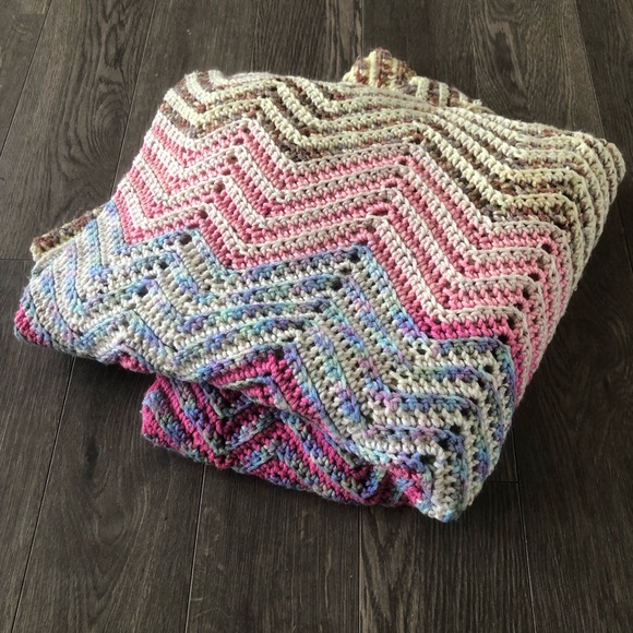 Other - Handmade Crotchet Pink Blue Cream Throw Blanket